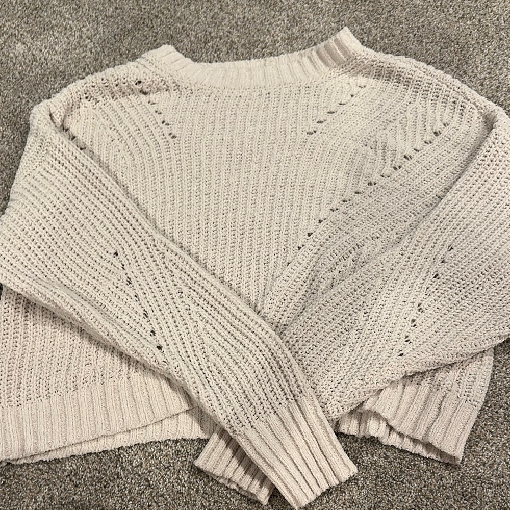 American Eagle Outfitters Cream Crew Neck Sweater with Chevron Design